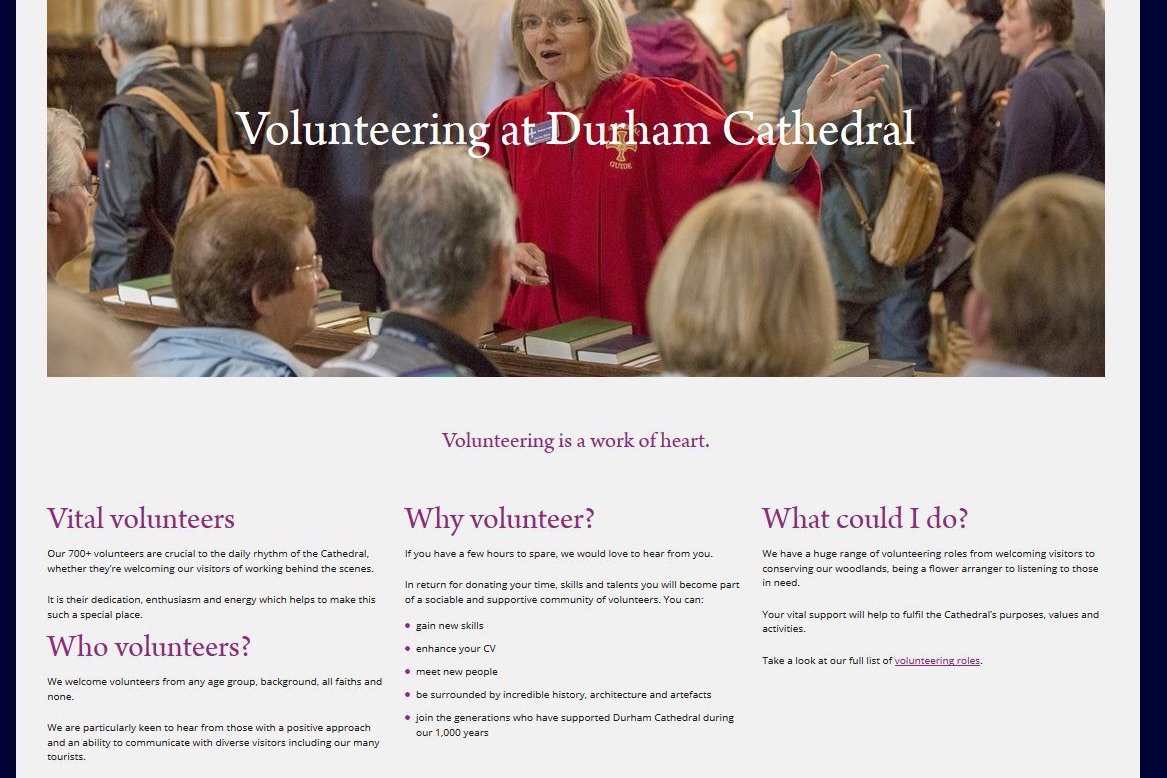 Screenshot of Volunteering at Durham Cathedral web page