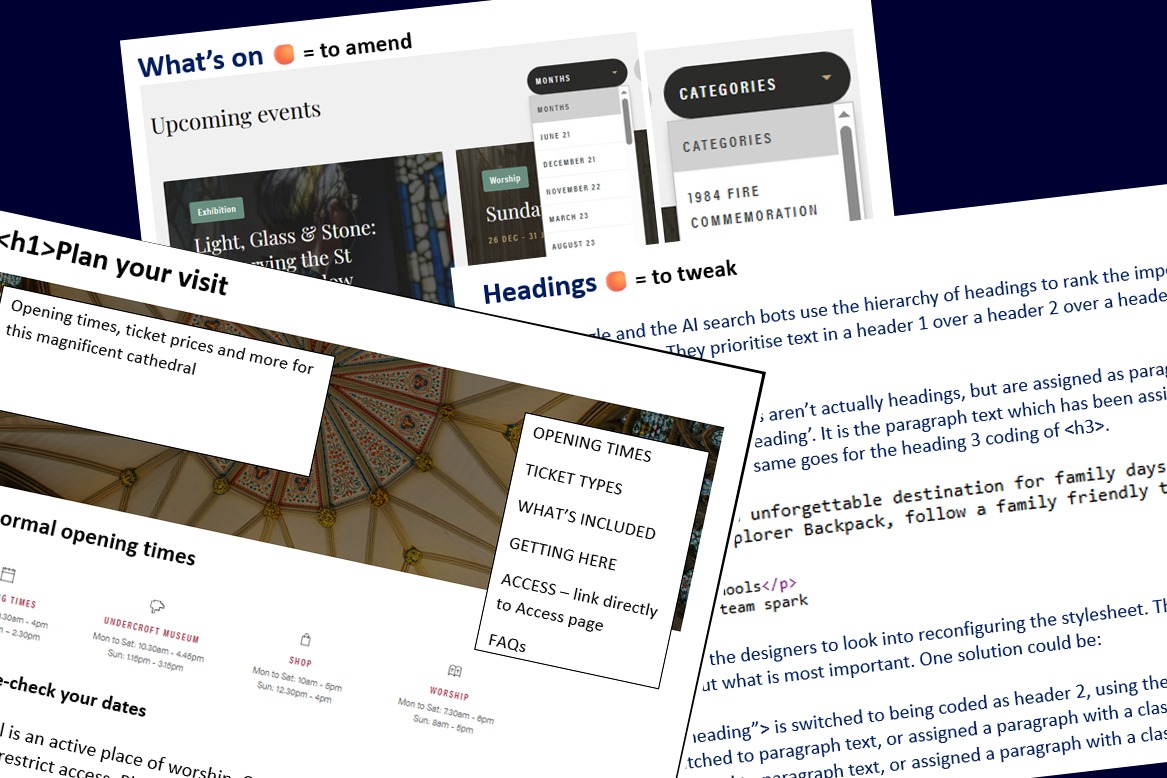 Heritage SEO specialist project - screenshots of documents