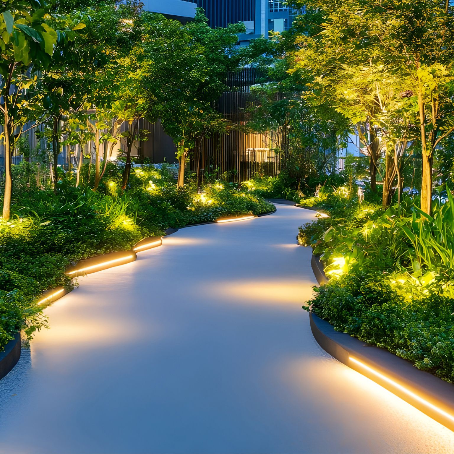 Blog package -represented by a lit pathway through trees